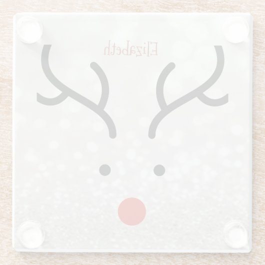 Schattig rendiergezicht, Bokeh Glazen Onderzetter (Achterkant)