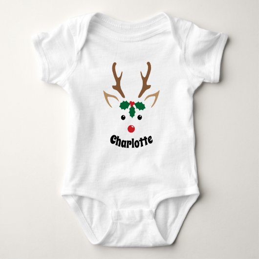 Schattig Rendiergezicht | Gepersonaliseerde Kerstm Romper (Voorkant)