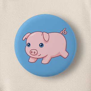 Schattig Rennend Biggetje Varken op Blauw Ronde Button 5,7 Cm