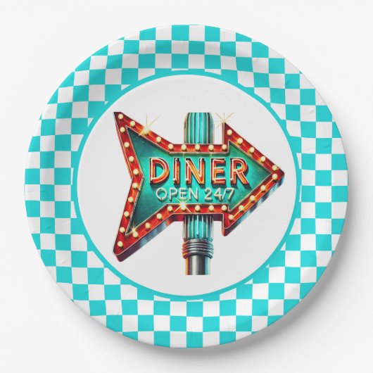 Schattig restaurant retro feestje papieren bordje (Voorkant)