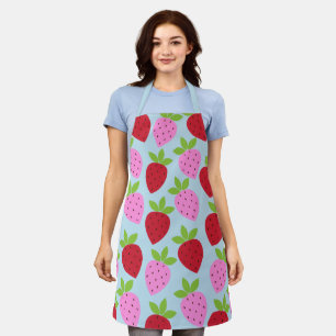 Schattig Retro Aardbei Fruit Patroon Roze Rood Bla Schort