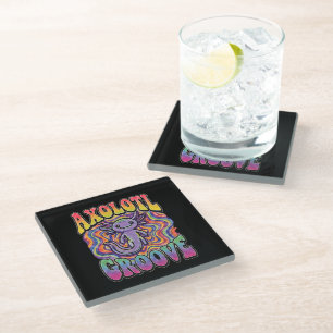 Schattig Retro Axolotl Groove trippy 70 hippie reg Glazen Onderzetter