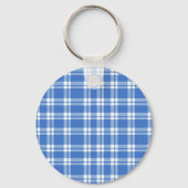 Schattig Retro Blau Gingham Gestreepte Patroon Sleutelhanger (Voorkant)