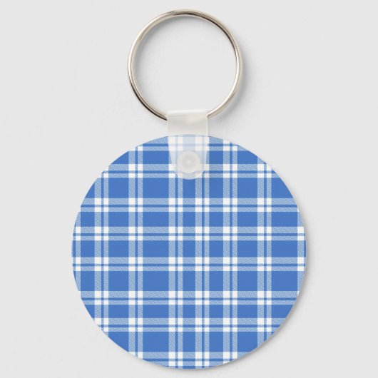 Schattig Retro Blau Gingham Gestreepte Patroon Sleutelhanger (Voorkant)