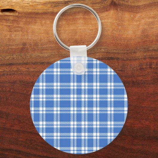 Schattig Retro Blau Gingham Gestreepte Patroon Sleutelhanger (Achterkant)