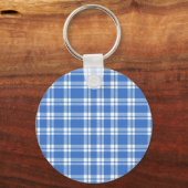Schattig Retro Blau Gingham Gestreepte Patroon Sleutelhanger (Voorkant)
