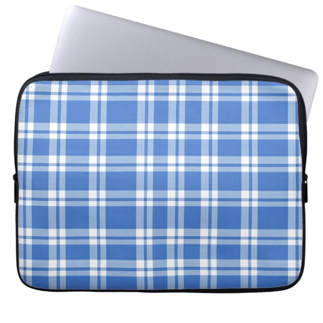 Schattig Retro Blauw Gingham Gestreepte Patroon Laptop Sleeve (Voorkant)
