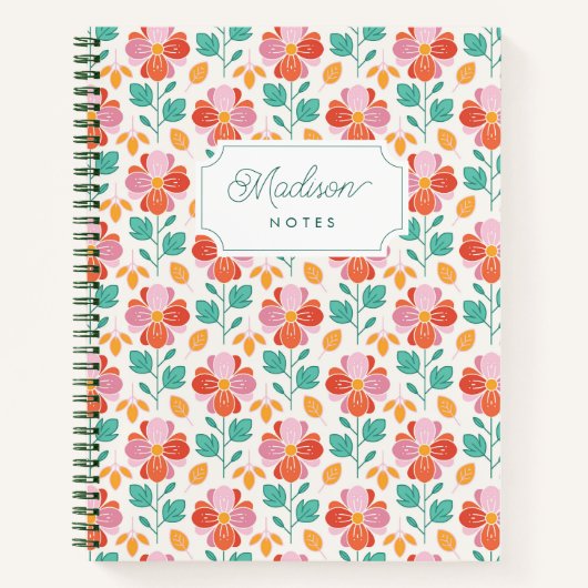 Schattig Retro Bloemmotief Monogram Notitieboek (Voorkant)