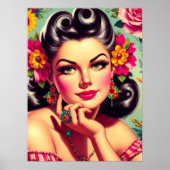 Schattig Retro Bloemstuk Pin-up Portret Poster (Voorkant)