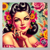 Schattig Retro Bloemstuk Speldje Portret Poster (Voorkant)