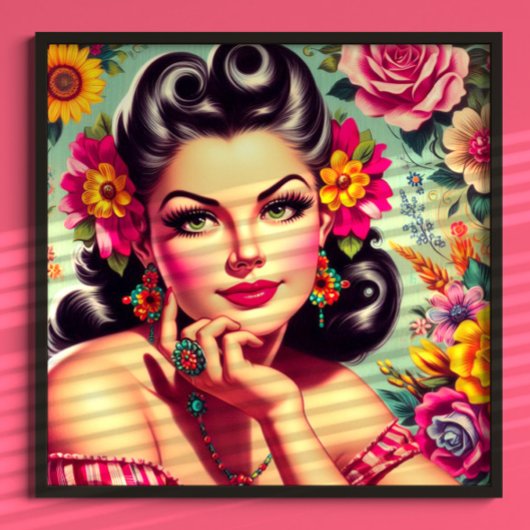 Schattig Retro Bloemstuk Speldje Portret Poster