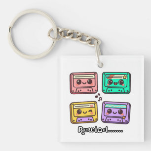 Schattig Retro Cassettebandje "Terugspoelen" Kawai Sleutelhanger