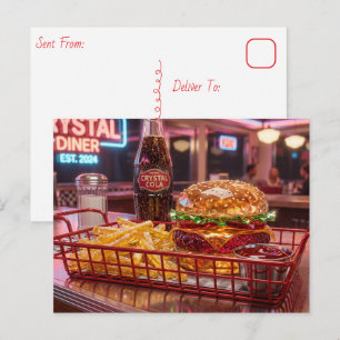 Schattig Retro Diner Kristallijne Burger en Frit Briefkaart