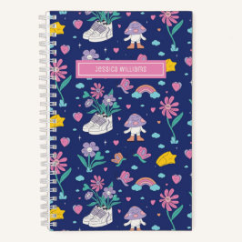 Schattig Retro Doodle Bloem Patroon Meisjesachtig  Notitieboek