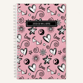 Schattig Retro Doodle Hart Ster Liefde Wervelpatro Notitieboek