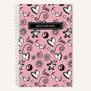 Schattig Retro Doodle Hart Ster Liefde Wervelpatro Notitieboek