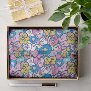Schattig Retro Doodle Harten Liefde Artistiek Patr Tissuepapier
