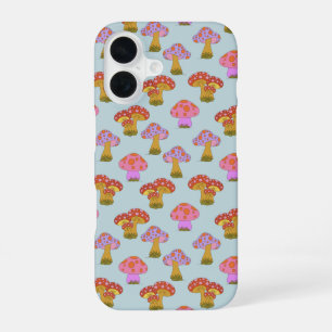 Schattig Retro Hippie Paddenstoel Patroon in Paste iPhone 16 Hoesje