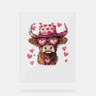 Schattig Retro Hoogland Koe Cowboy Hoed Hart Valen Acryl Bord