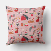 Schattig retro kat roze kerstpatroon Baby Blanke Kussen (Achterkant)