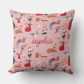 Schattig retro kat roze kerstpatroon Baby Blanke Kussen (Voorkant)