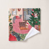 Schattig retro kattenpatroon Kerstmis Bad Handdoek (Wasdoekje)