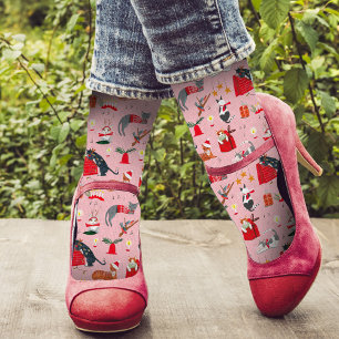 schattig retro kattenpatroon roze aangepaste naam sokken
