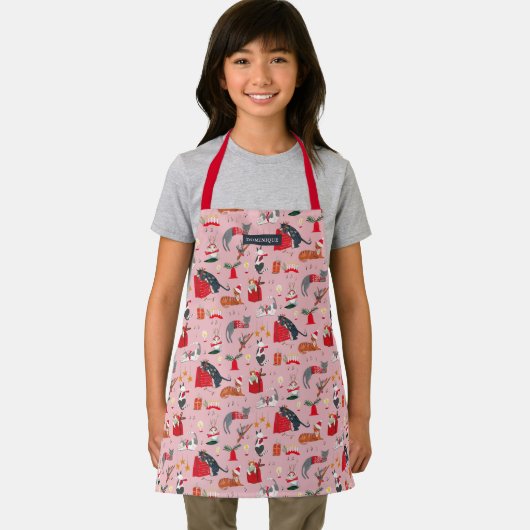 schattig retro kattenpatroon roze kerstSchort Schort (Insitu)