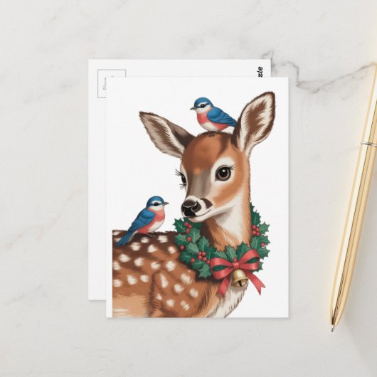 Schattig Retro Kerst Ree Briefkaart (Voorkant / Achterkant in situ)