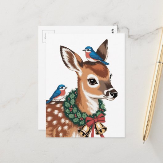 Schattig Retro Kerst Ree Briefkaart (Voorkant / Achterkant in situ)
