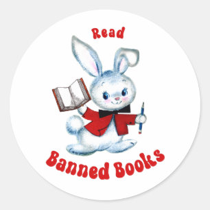 Schattig Retro Konijn - Lees Verboden Boeken Ronde Sticker