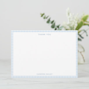 Schattig Retro Lichtblauw Gingham Gepersonaliseerd Bedankkaart