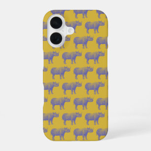Schattig Retro Neushoorn Rhinoceros Patroon Geel P iPhone 16 Hoesje