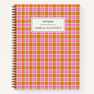 Schattig Retro Oranje Roze Geruit Gepersonaliseerd Notitieboek