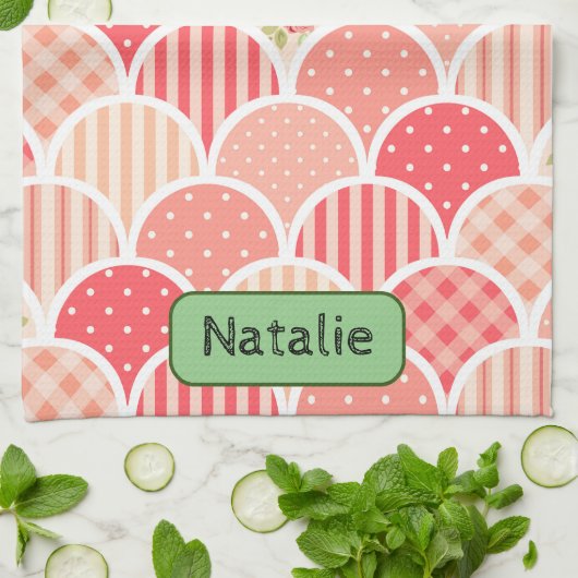 Schattig retro patroon in roze l monogrammen theedoek (Gevouwen)