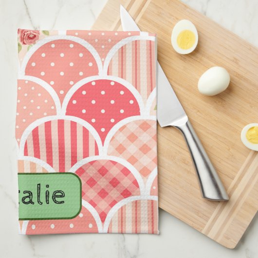 Schattig retro patroon in roze l monogrammen theedoek (Quarter Fold)