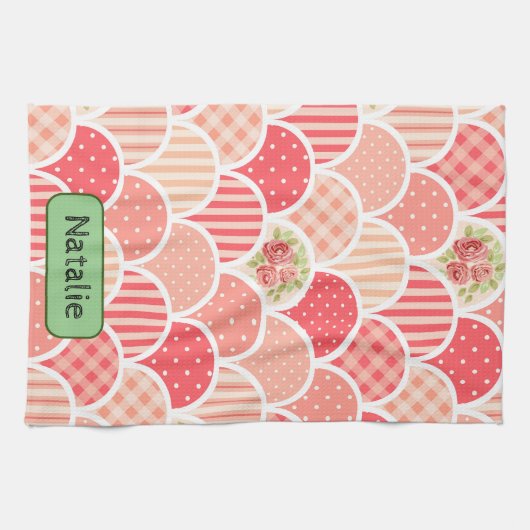 Schattig retro patroon in roze l monogrammen theedoek (Horizontaal)