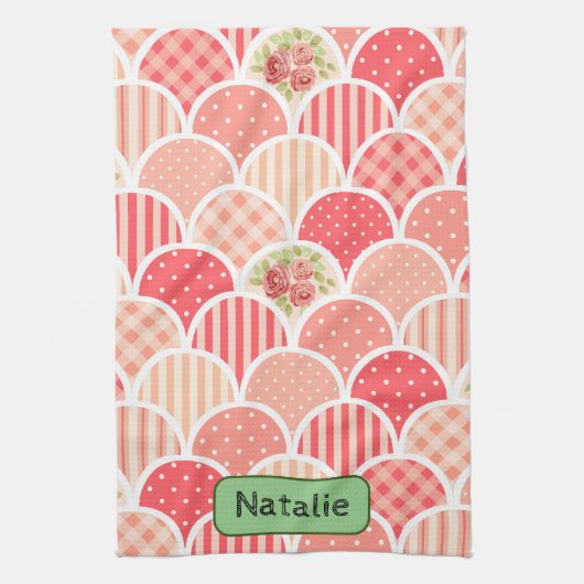 Schattig retro patroon in roze l monogrammen theedoek (Verticaal)