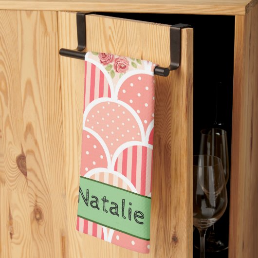 Schattig retro patroon in roze l monogrammen theedoek (Derde Gevouwen)