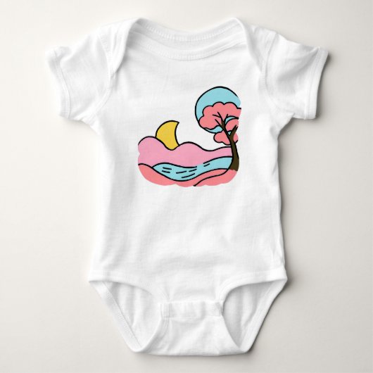 Schattig Retro Pop Art Dromerige Maan Landschap Romper (Voorkant)