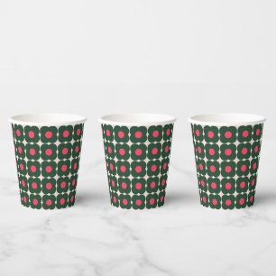 Schattig Retro Pop Bloem Patroon Kerst Groen Roze Papieren Bekers