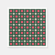 Schattig Retro Pop Bloem Patroon Kerst Groen Roze