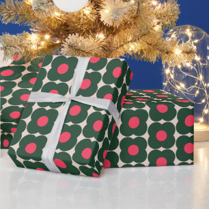 Schattig Retro Pop Bloem Patroon Kerstgroen Cadeaupapier
