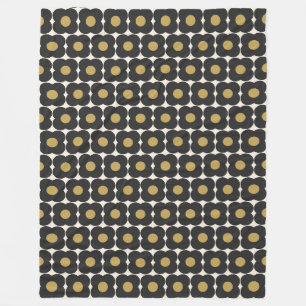 Schattig Retro Pop Bloemmotief Zwart en Goud Fleece Deken