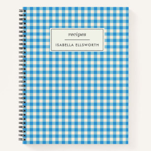 Schattig Retro Preppy Blauw Gingham Persoonlijk Re Notitieboek