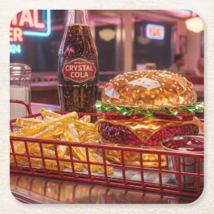 Schattig Retro Restaurant   Kristallijne Burger en Kartonnen Onderzetters