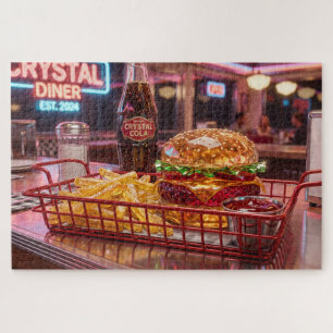 Schattig Retro Restaurant Kristallijne Burger en Legpuzzel