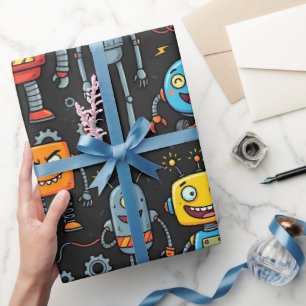 Schattig Retro Robots en Monsters Patroon Cadeaupapier