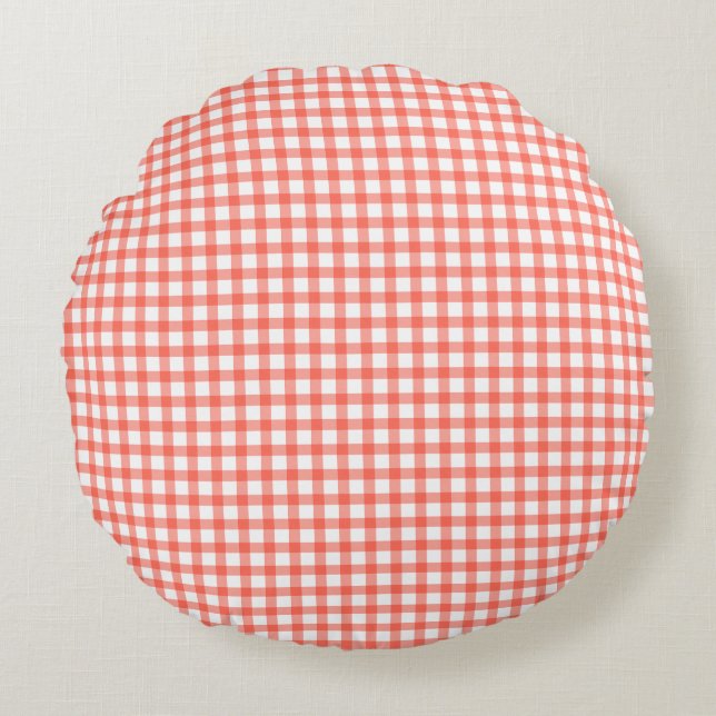 Schattig Retro Rode Gingham Gestreepte patroon Rond Kussen (Voorkant)