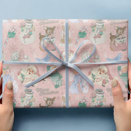 Schattig Retro Roze Groene Kerst Verpakkingspapier Cadeaupapier